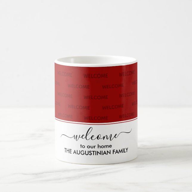 Mug Elégant Crimson rouge BIENVENUE À NOTRE MAISON Inv (Centre)