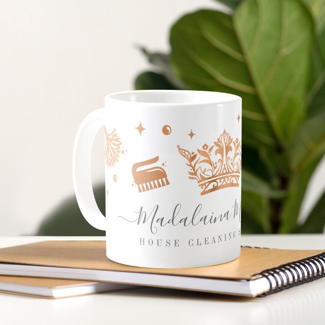 Mug Élégant Cuivre Royal Floral & Nettoyage du feuilla (Elegant Copper Royal Floral & Foliage Cleaning Coffee Mug)