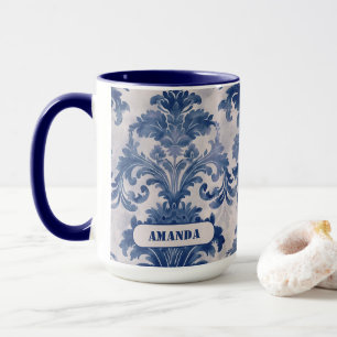 Mug Élégant damassé Bleu toile de jouy monogramme