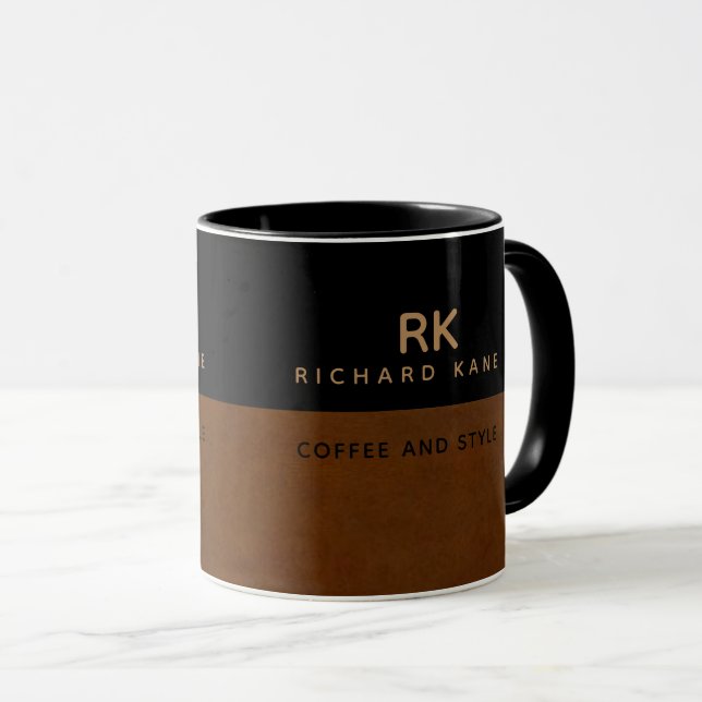Mug Élégant demi-Brown mi-noir Classeur avec nom (Devant droit)