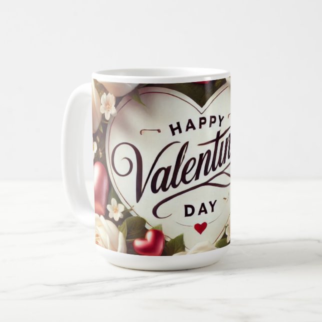 Mug Elégant design de Saint Valentin avec Rose (Devant gauche)