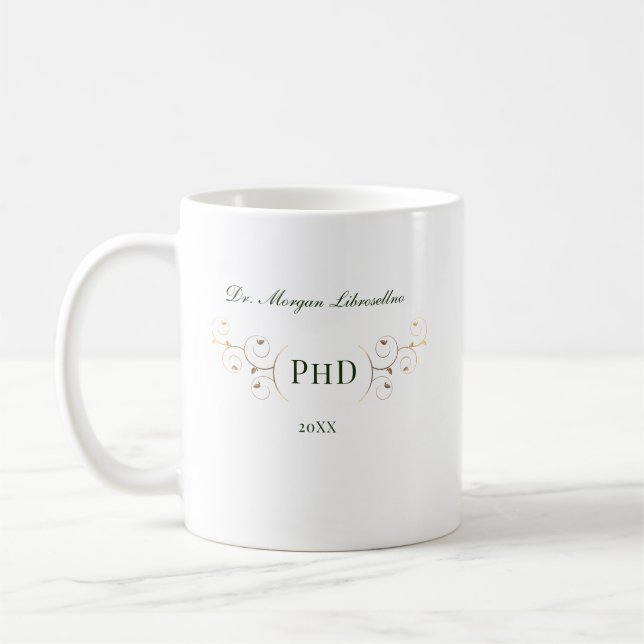 Mug Élégant doctorat Green Gold Graduation (Gauche)