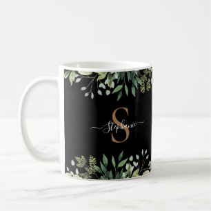 Mug Élégant Eucalyptus Botanical Gold Monogramme