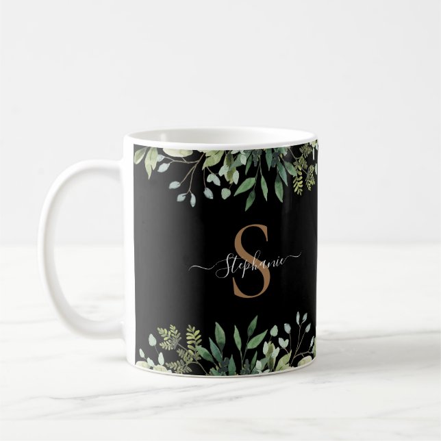 Mug Élégant Eucalyptus Botanique Or Monogramme Script (Gauche)