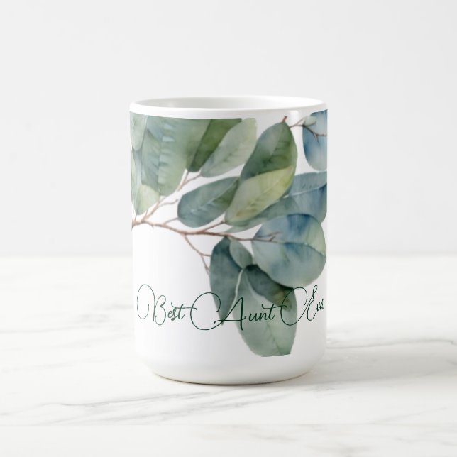 Mug Elégant feuillage aquarelle vert eucalyptus Tante (Centre)