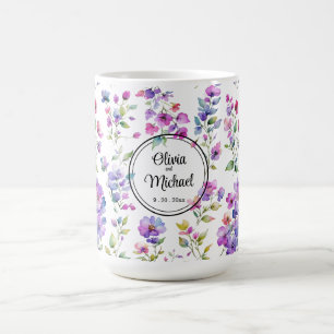 Mug Élégant fleurs sauvages d'aquarelle rose violet