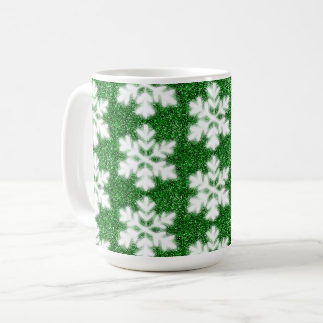 Mug Élégant flocon de neige verdoyant à parties scinti (Devant gauche)