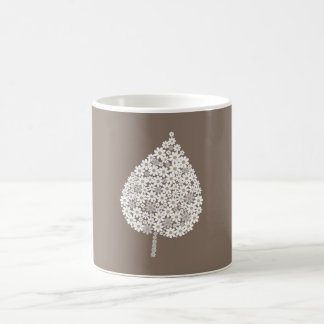 Mug Elegant Floral Leaf Design – White and Soft Grey
