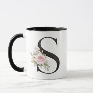 Mug Elegant Floral Letter S Monogram Logo