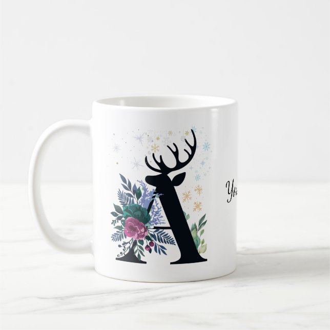 Mug Élégant Floral Monogramme Famille Noël (Gauche)