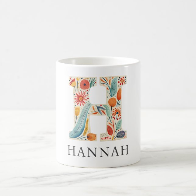 Mug Élégant Floral Nature Lettre H Nom personnalisé (Centre)