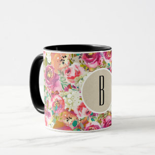 Mug Élégant Floral Rustique Chic Kraft Monogramme Pers