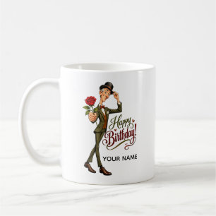 Mug Élégant Gentilhomme avec Rose – Joyeux Anniversair