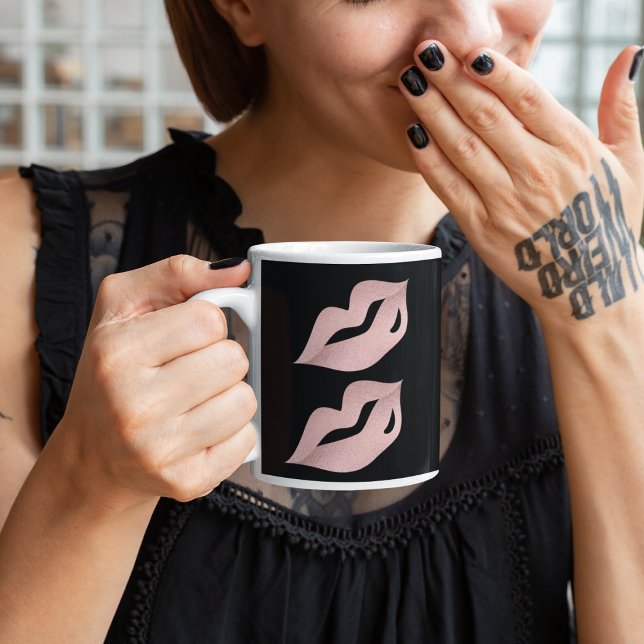 Mug Elégant Glam Rose Gold Lips & Black Fashion (Créateur téléchargé)