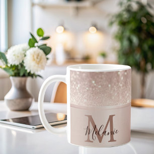 Mug Élégant glitterie rose or métal glam monogramme