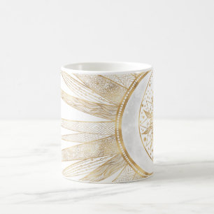 Mug Elegant Gold Doodles Sun Moon Mandala Design
