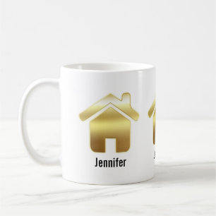 Mug Elegant Gold House Symbole Real Estate Design