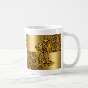 Mug Elegant Gold Leopard High Heel Shoes Animal