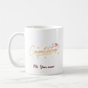 Mug Élégant Gold Minimal Graduation School Nom rouge