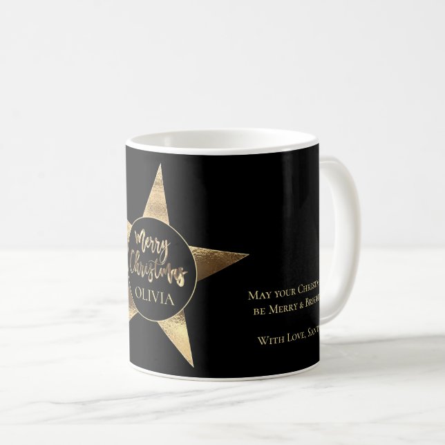 Mug Elégant Golden Star Ajouter un nom Joyeux Noël Noi (Devant droit)