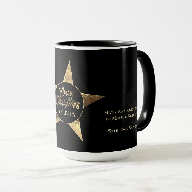 Mug Elégant Golden Star Ajouter un nom Joyeux Noël Noi (Devant droit)