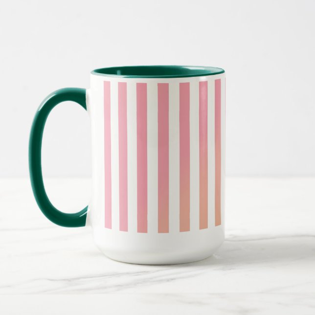 Mug Elegant Gradient Pink Stripe with Green Interior (Gauche)