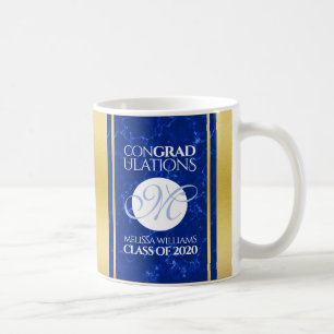 Mug Élégant Graduation Monogramme Bleu Marbre Or Huile