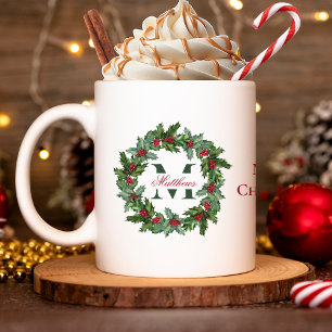 Mug Elegant Holly et Berries Wreath Joyeux Noël