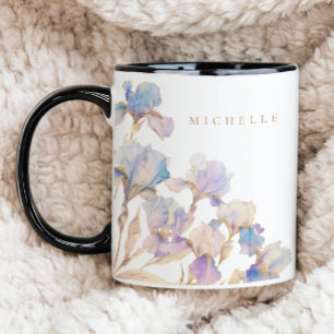 Mug Elégant Iris Personnalisé Floral