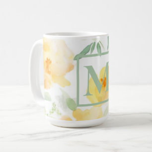 Mug Elégant jaune pêche orange aquarelle fleurie