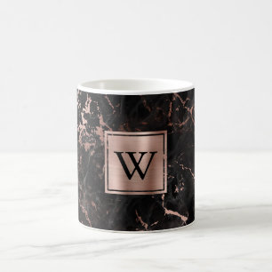 Mug Élégant Marbre Noir Monogramme Or Rose