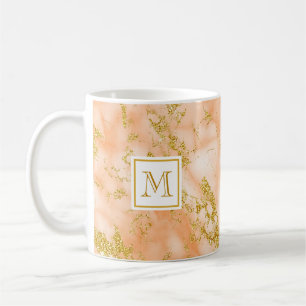 Mug Elégant Marbre Orange Monogramme Parties scintilla
