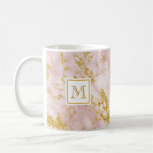 Mug Elégant marbre rose Monogramme Parties scintillant