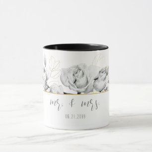Mug Élégant Mariage moderne noir blanc or M. Mme