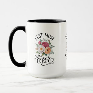 Mug Élégant Meilleure Maman Bouquet Floral Aquarelle 