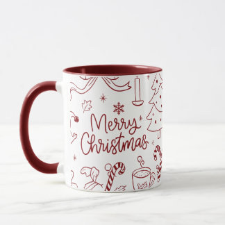 Mug Elegant Minimalist Christmas Doodles Hand-Drawn