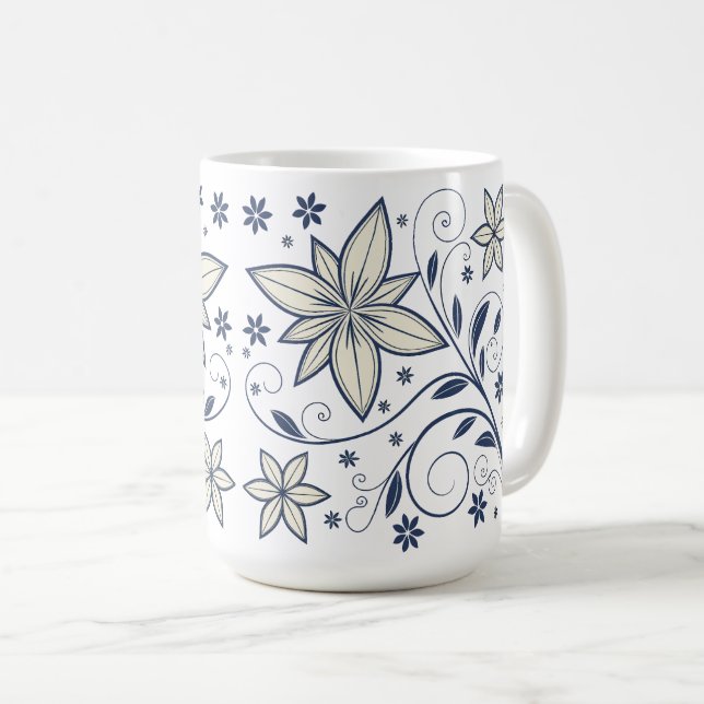 Mug Élégant modèle floral bleu marine | (Devant droit)