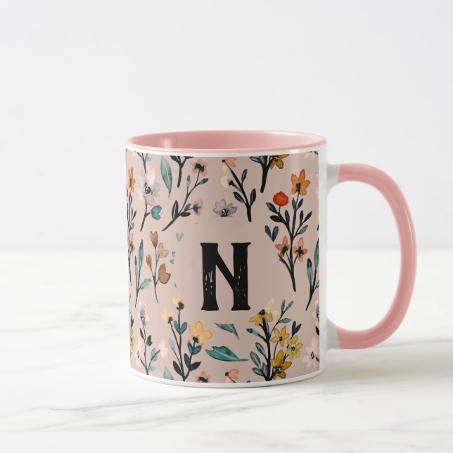 Mug Élégant modèle floral féminin initial Pink girly (Droite)