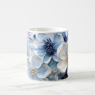Mug Élégant Moderne Botanique Florale Bleu Blanc