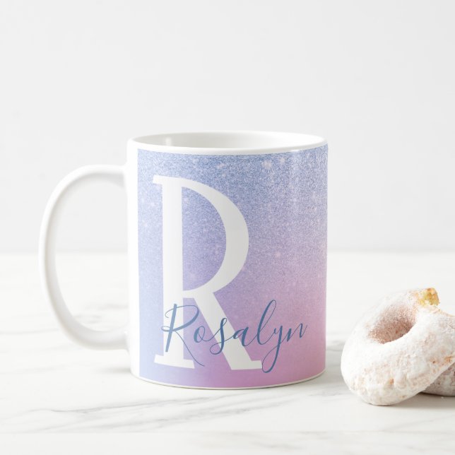 Mug Élégant moderne ombre bleu paillettes arc-en-ciel  (Avec donut)