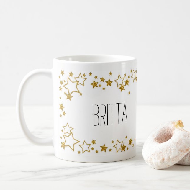 Mug Élégant mok avec son propre nom et ses étoiles (Avec donut)