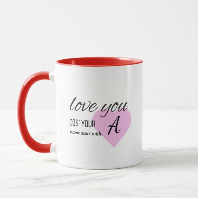 Mug Elegant Monogram Initial Love You cos your name (Gauche)