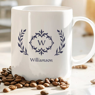 Mug Elégant Monogram Laurel Wreath tendance bleu