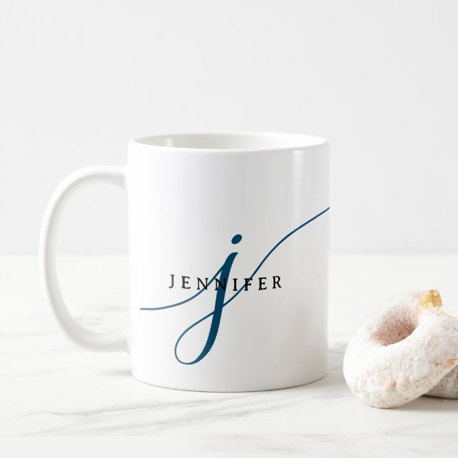 Mug Élégant Monogramme bleu marine (Avec donut)