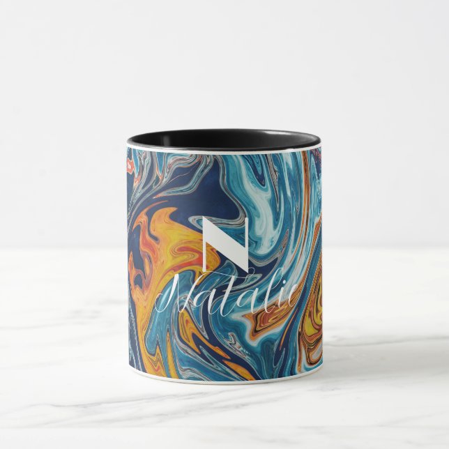 Mug Élégant Monogramme bleu or (Centre)