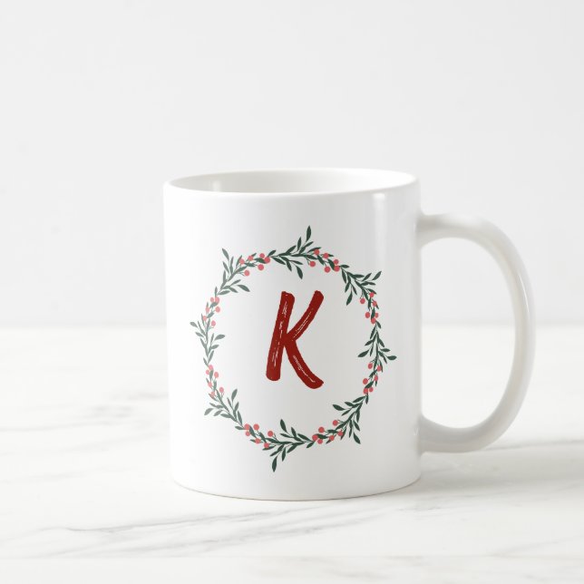 Mug Élégant monogramme de couronne florale Noël initia (Droite)