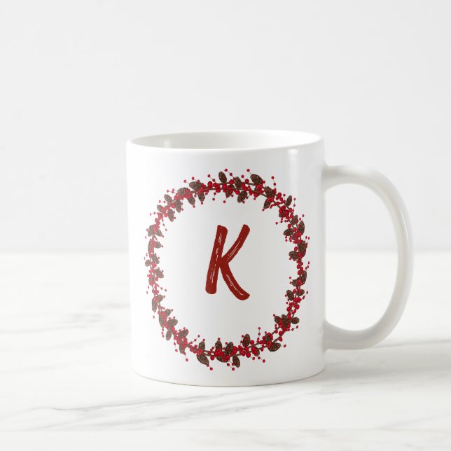 Mug Élégant monogramme de couronne florale Noël initia (Droite)