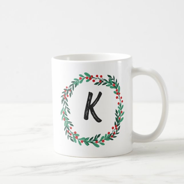 Mug Élégant monogramme de couronne florale Noël initia (Droite)