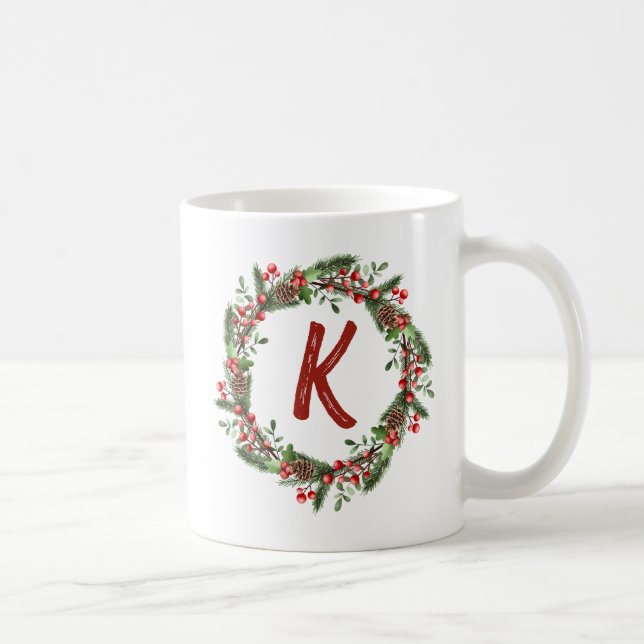 Mug Élégant monogramme de couronne florale Noël initia (Droite)