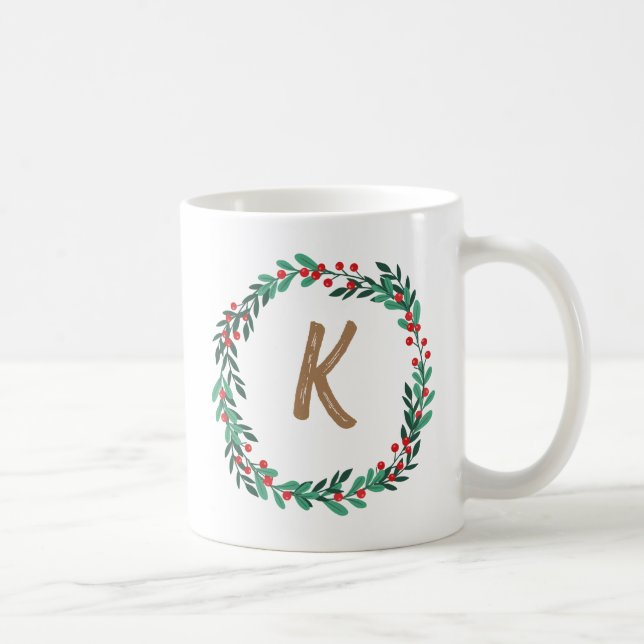 Mug Élégant monogramme de couronne florale Noël initia (Droite)